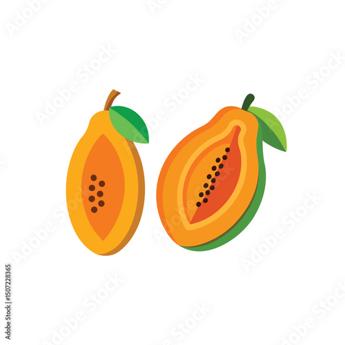 Vector art of Two papaya halves isolated on white background, vibrant tropical fruit