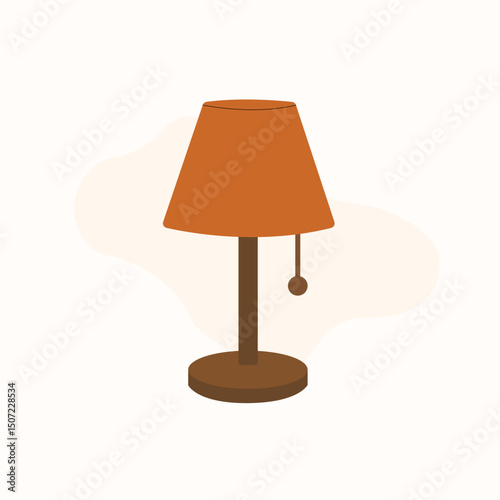 Flat Design Illustration of a Table Lamp with Pull Chain