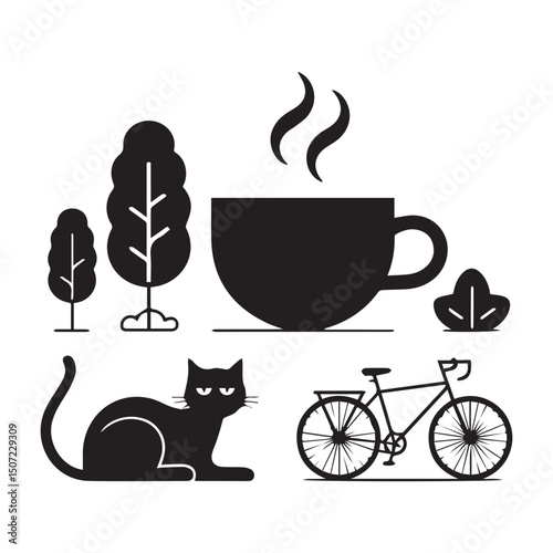Daily Rituals & Leisure Time.
Coffee, leaves, bicycles – a calm and cozy lifestyle theme around relaxation and wellness.