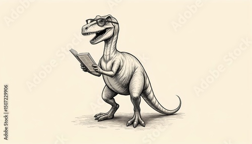Fototapeta Naklejka Na Ścianę i Meble -  a sketch of a dinosaur wearing reading glasses