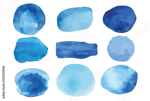 Set of watercolor shapes of blue color, isolated illustration