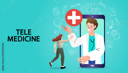 Doctor holding tablet pc with tele medical service. 