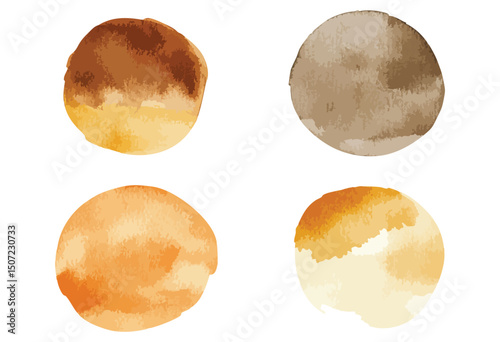 Set of watercolor circles, brown and beige colors, isolated watercolor illustration