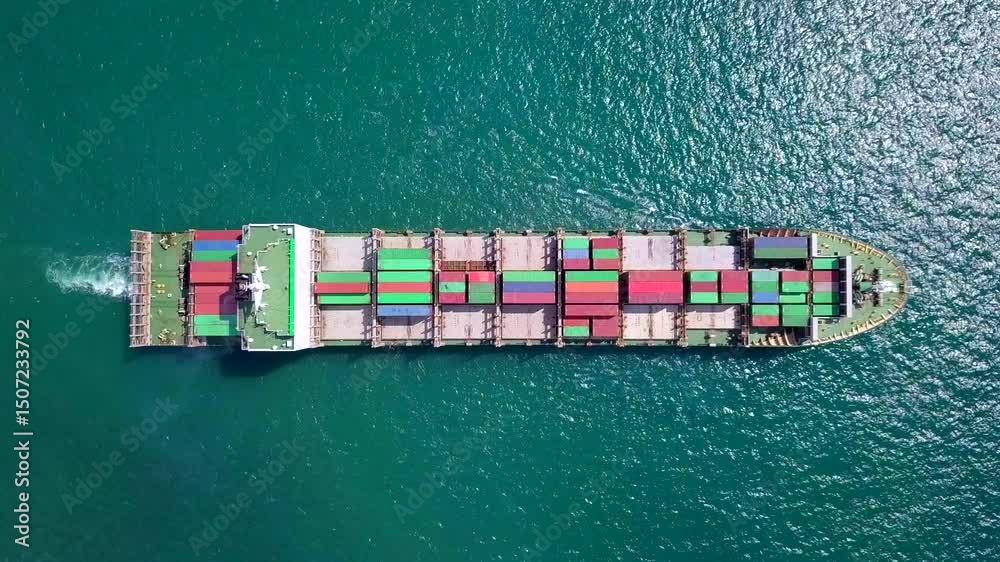  cargo ship loaded with containers sailing at sea delivering goods to ports around the worl