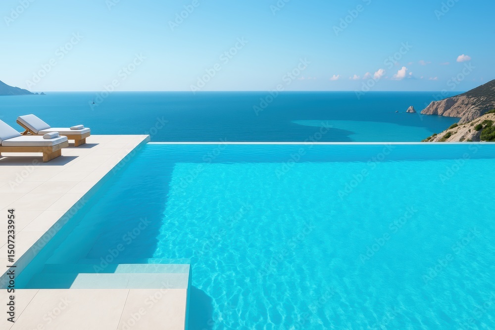 Fototapeta premium Explore a serene infinity pool overlooking a stunning ocean view, perfect for relaxation and luxury vacations.