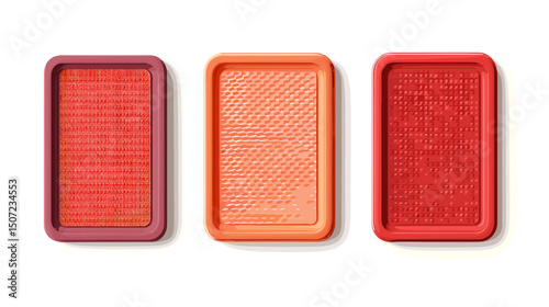 Collection of Three Rectangular Containers Displaying Various Textured Backgrounds in Red Orange and Burgundy Colors