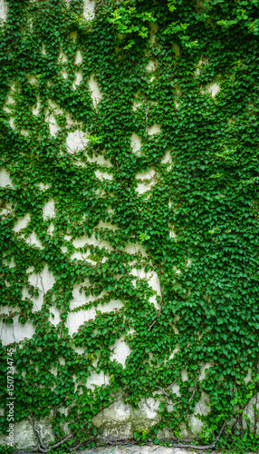 Ivy leaves climbing a wall, dense green foliage, rich organic pattern, seamless background