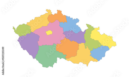 Multicolor Map of Czech Republic with Regions