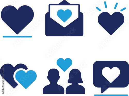Love icon set collection. couple, massage, love letter, story, wedding, heart, passion etc. And solid icon set.