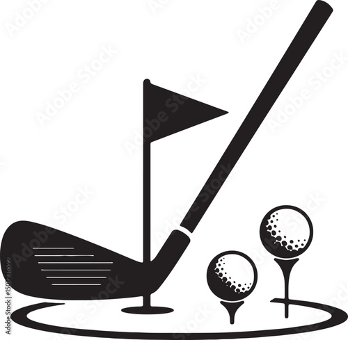 Golf Club, Balls, and Flag A Classic Golf Illustration