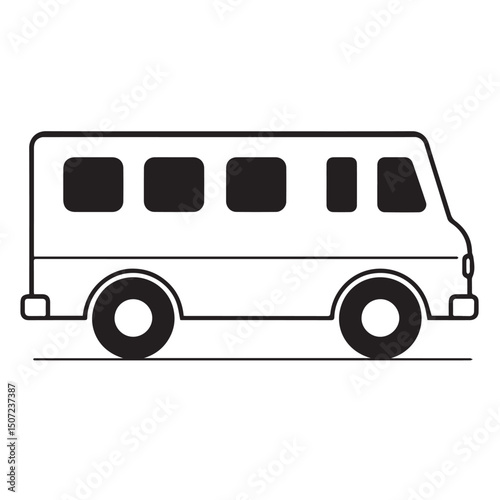 Simple black and white illustration of a small passenger bus
