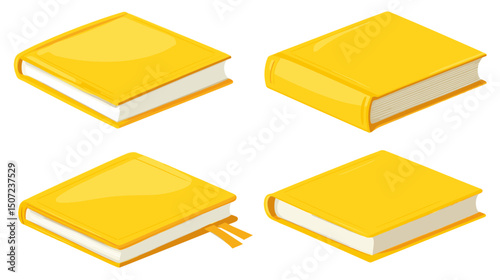 Four Isometric Yellow Books Stacked and Arranged for Education and Reading on White Background