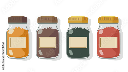 Four Jars of Colorful Preserves Pixel Art Style With Glass Containers Retro Look
