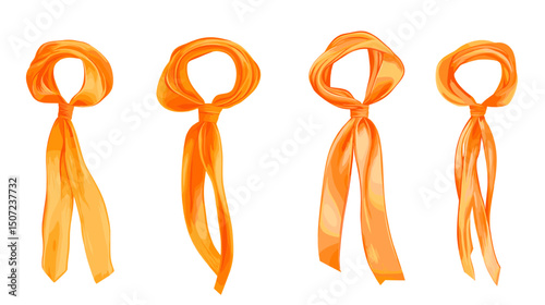 Four Orange Scarves in Various Knot Styles on White Background Pixelated Digital Art