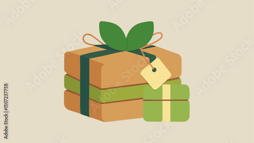 EcoFriendly Gift Stack A stack of beautifully wrapped gifts using natural fibers string and biodegradable paper with small tags made from seed paper that can be planted after use.