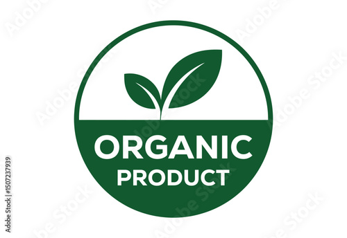 Organic Product Label with Leaves Eco Natural Badge Vector Icon