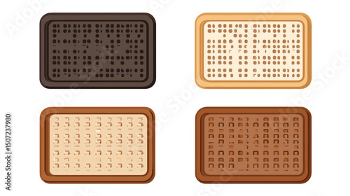 Four Pixel Art Cookies with Different Flavors Isolated on White Background Chocolate Vanilla and Other Bakes
