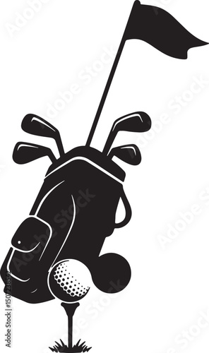 Golfing Equipment Golf Bag, Clubs, Balls, and Flag Illustration