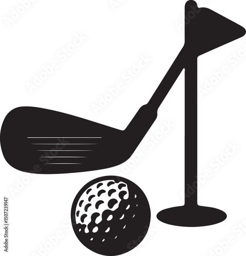 Golfing Icon Club, Ball, and Flag - Vector Illustration