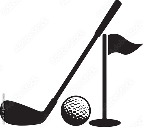 Golfing Icon Club, Ball, and Flag - Vector Illustration