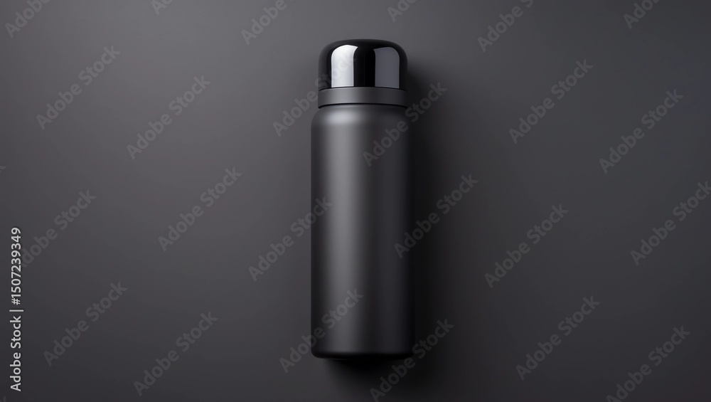 Fototapeta premium black thermos cup on black background