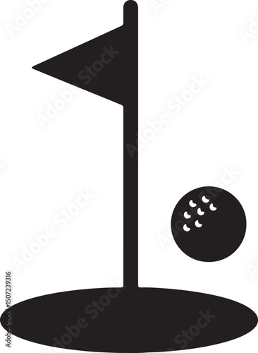 Golf Course Hole Icon Simple Silhouette of Golf Ball and Flag