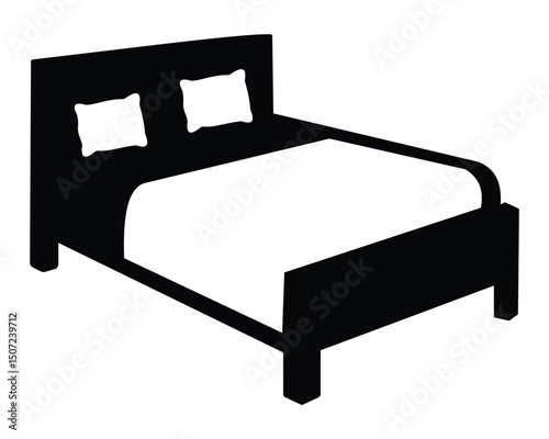 Bed icon, vector flat illustration. Silhouette of pillows on the top of the bedroom bed isolated on white background. Vector illustration. eps 10