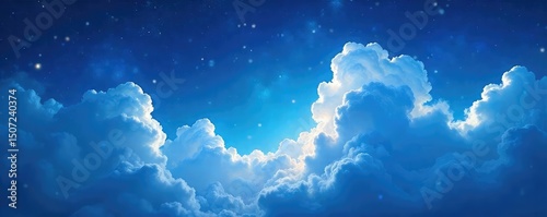 Deep blue sky canvas dotted with wispy, ethereal nebulae-like clouds A celestial dreamscape of soft blues and gentle light Perfect for fantasy, serenity, and cosmic themes , space, dreamscape, wonder