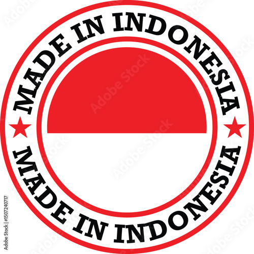 Made in Indonesia stamp, Indonesian manufacturing stamp, Red and white seal, Indonesia circular seal design