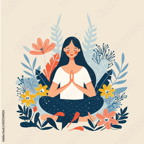 Pretty girl-line-illustration- girl doing  maditation photo