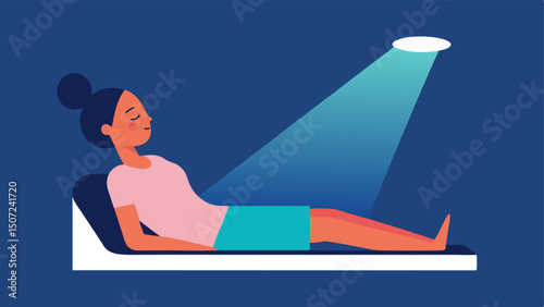 Patient Relaxing During Treatment A relaxed patient lying under an infrared light panel with their eyes closed symbolizing the calming and soothing experience of therapy.