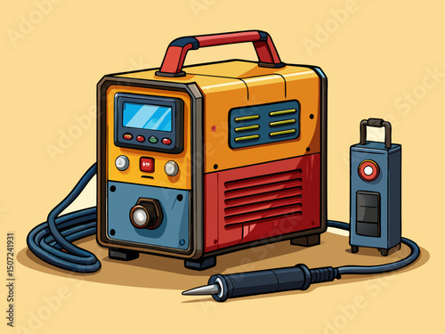 A professional vector of a portable arc welding machine with digital panel and handle, shown alone