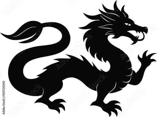 Chinese dragon silhouettes vector, Chinese dragon black silhouette flat symbol. vector illustration