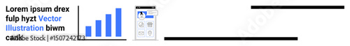 Bar chart representing data growth trends next to a calendar for scheduling and planning. Ideal for data analysis, business, productivity, scheduling, planning, growth, simple landing page