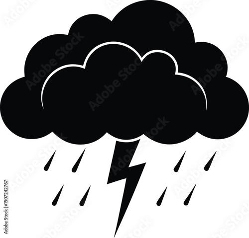 Rain cloud vector silhouette vector, Rain cloud thunderstorm icon silhouette vector design illustration