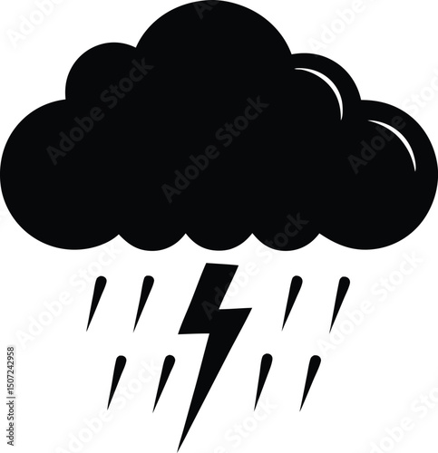 Rain cloud vector silhouette vector, Rain cloud thunderstorm icon silhouette vector design illustration