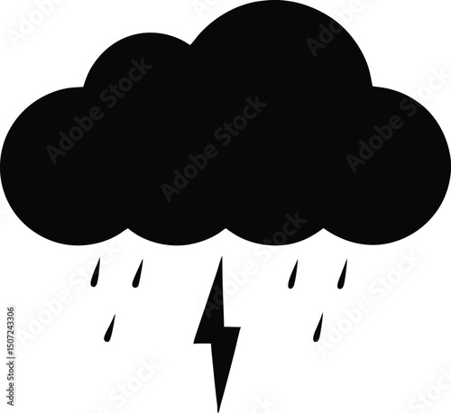 Rain cloud vector silhouette vector, Rain cloud thunderstorm icon silhouette vector design illustration