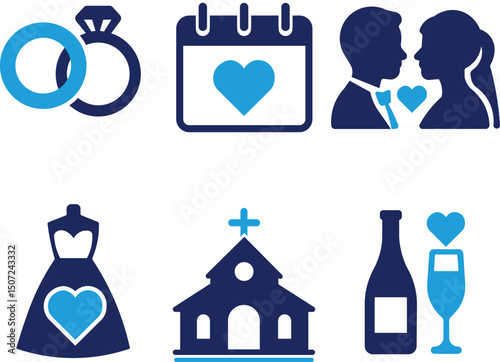 Couple icon set collection. Engagement, love, declaration, love story, hotel, booking date etc. And solid icon set.