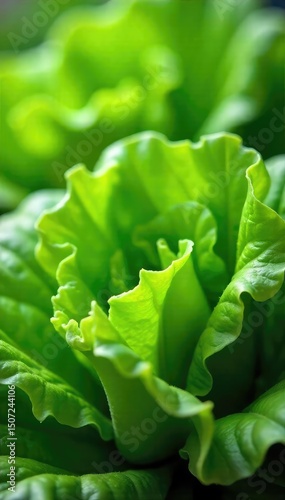 Crisp green lettuce leaves, dewy and vibrant, radiating freshness and representing the antithesis of stress Perfect for healthy eating and relaxation themes , crisp, farm-fresh