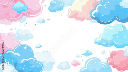 Colorful clouds of blue, pink and white in a whimsical sky capturing a serene and dreamy atmosphere
