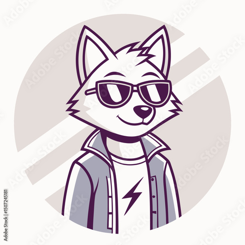 Cool Cartoon Fox with Sunglasses and Jacket in a Circular Design