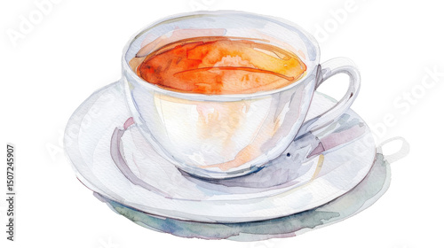 Warm cup of tea on a delicate saucer with a transparent background showcasing the soothing beverage