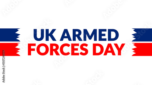 UK Armed Forces Day text with side lines on a White background. Which is observed every year in June to celebrate UK Armed Forces Day.