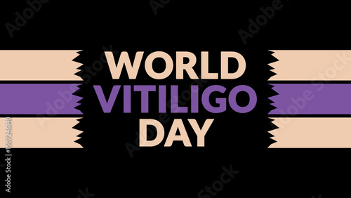 World Vitiligo Day text with side lines on a black background. Which is observed every year in June to celebrate World Vitiligo Day.
