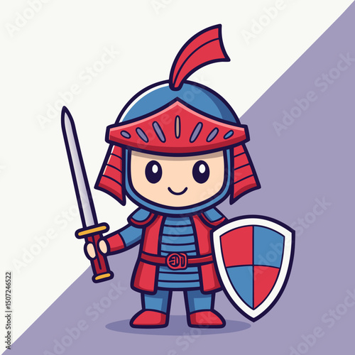 Cute Cartoon Knight with Sword and Shield Ready for Battle