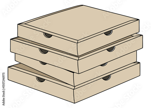 Stack of unopened cardboard pizza boxes for delivery or takeaway meal service.
