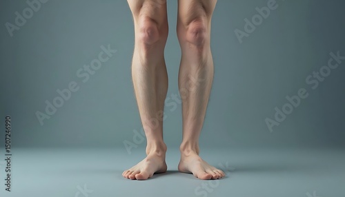 Standing Human Legs with Feet on Grey Background