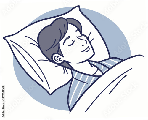 Boy sleeping peacefully in bed with blue background  