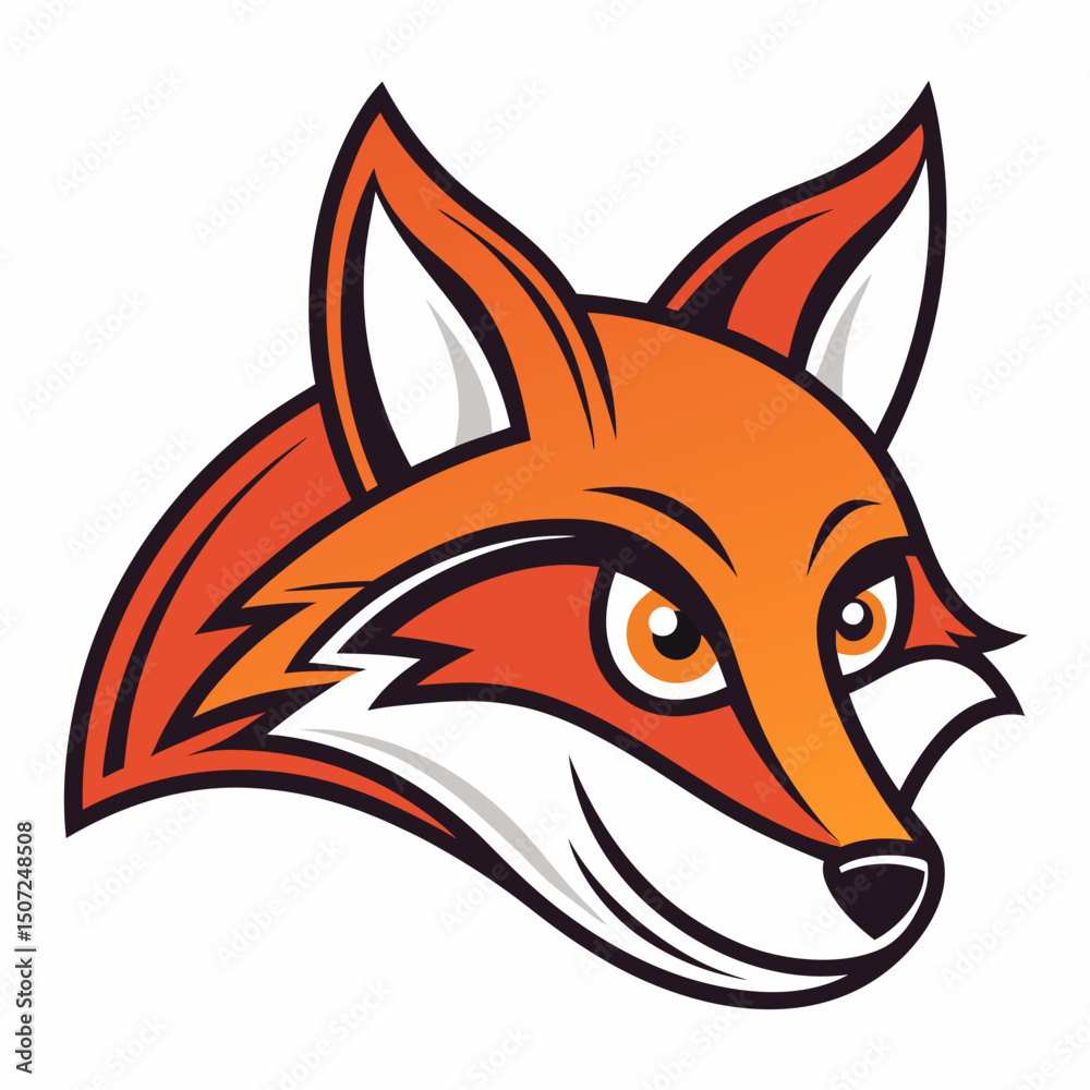 Obraz premium Cartoon Fox Head Mascot Logo with Orange Fur and White Accents