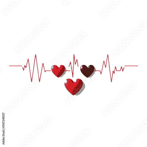 Heart rate monitor with three hearts graphic design